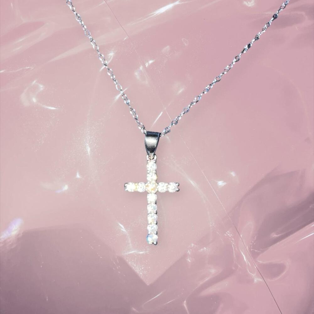 Y2K fairycore 925 Sterling Silver cross necklace sparkling CZ adjustable chain